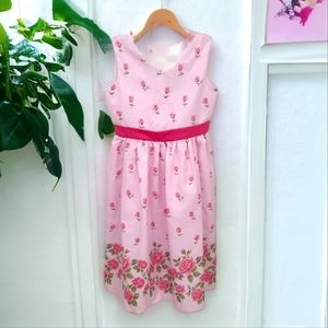 Rare, Too! Girls Pink Floral V-Neck A-Line Pleated Midi Dress Size 12